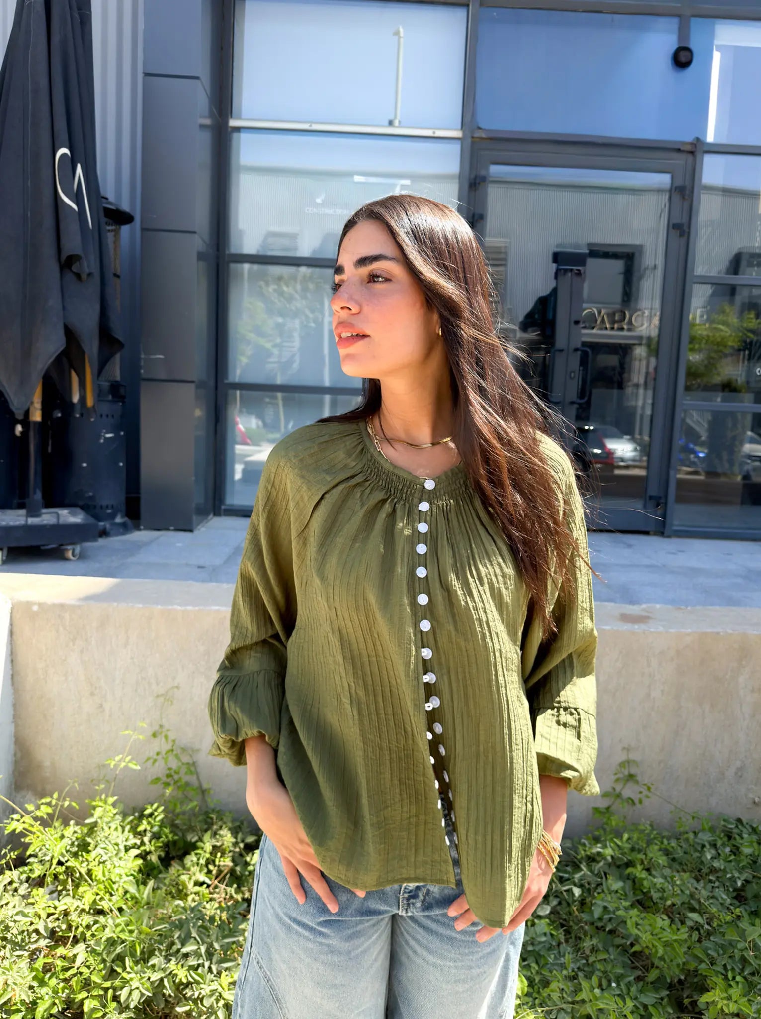 The Boho Oversized Shirt - Khaki Green