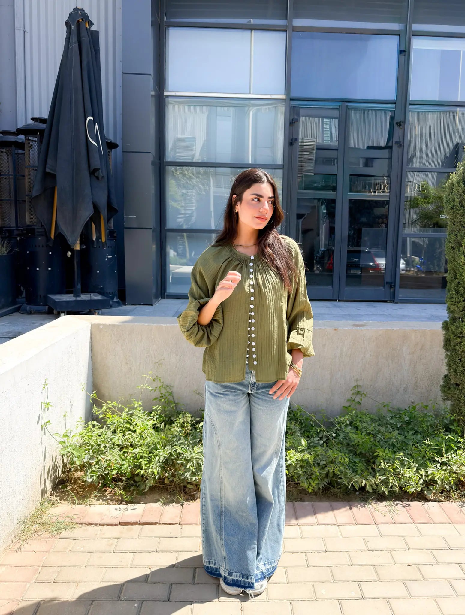 The Boho Oversized Shirt - Khaki Green