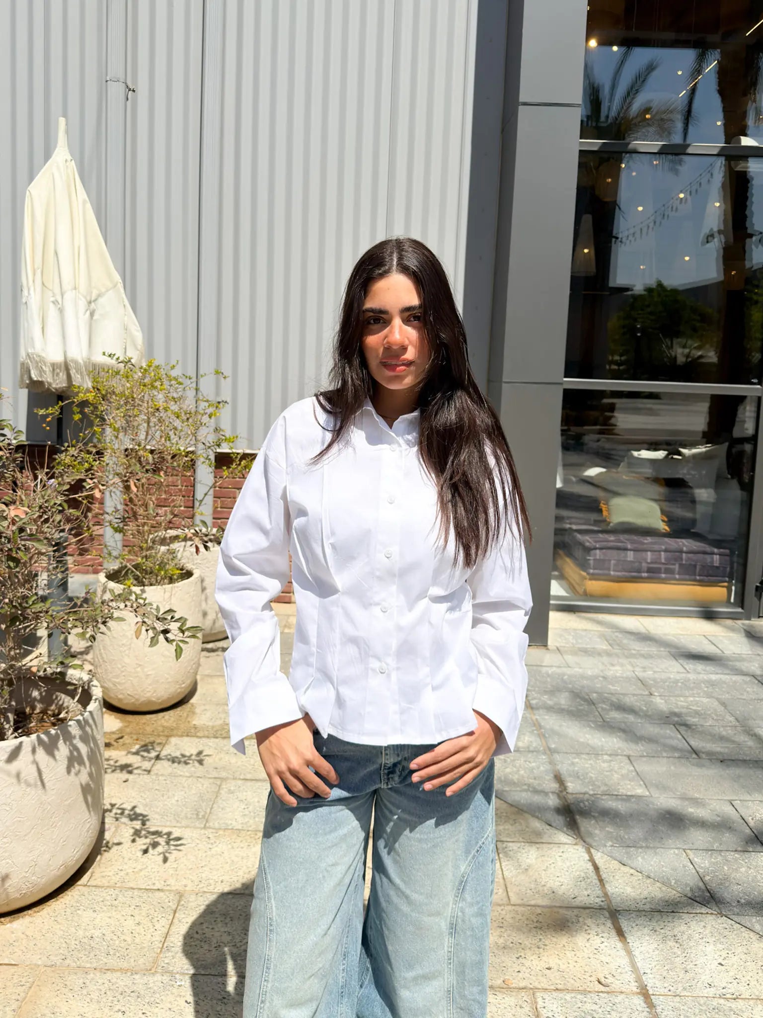 Poplin Pleated Shirt -White