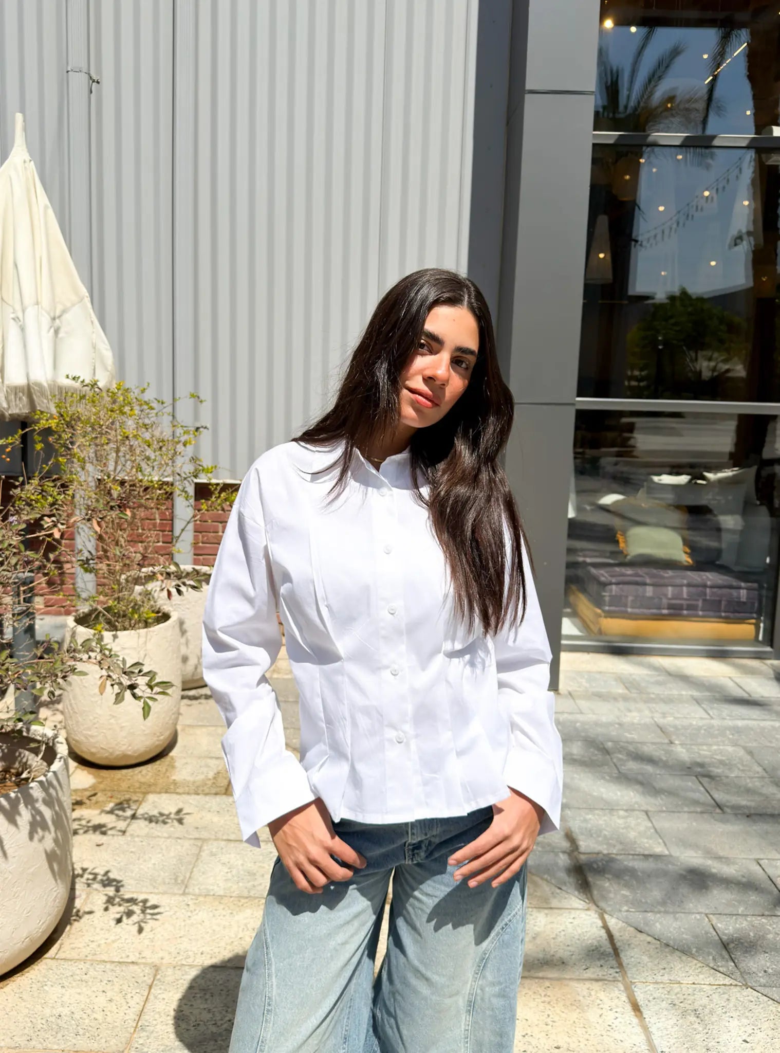Poplin Pleated Shirt -White