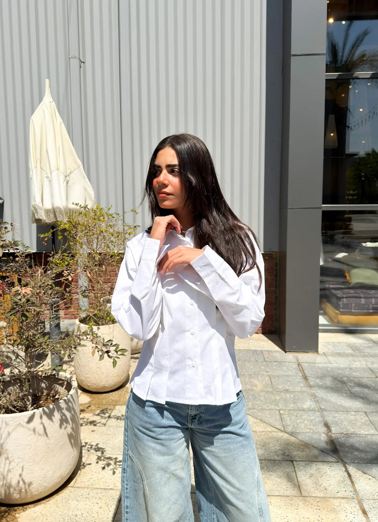 Poplin Pleated Shirt -White