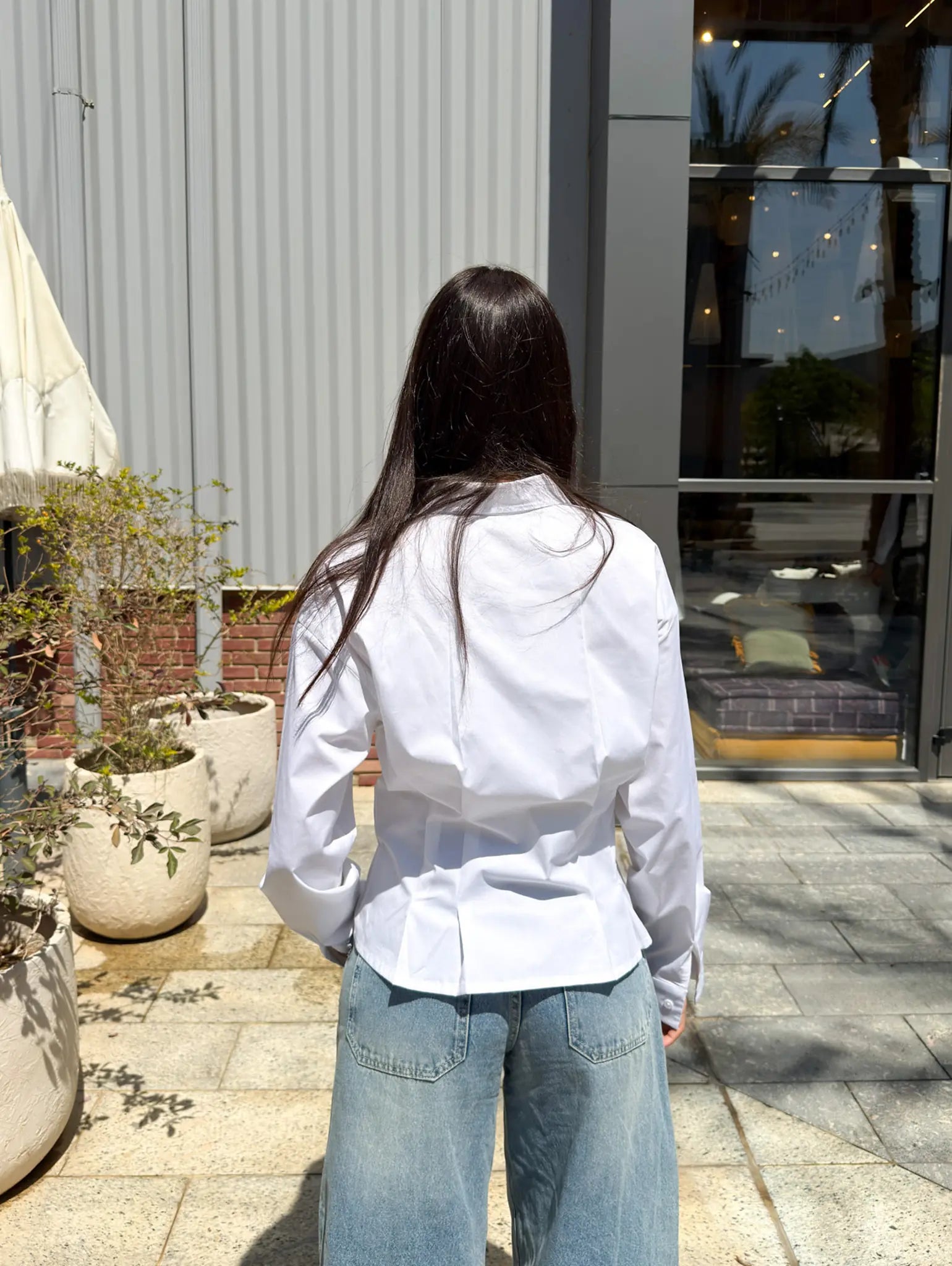 Poplin Pleated Shirt -White