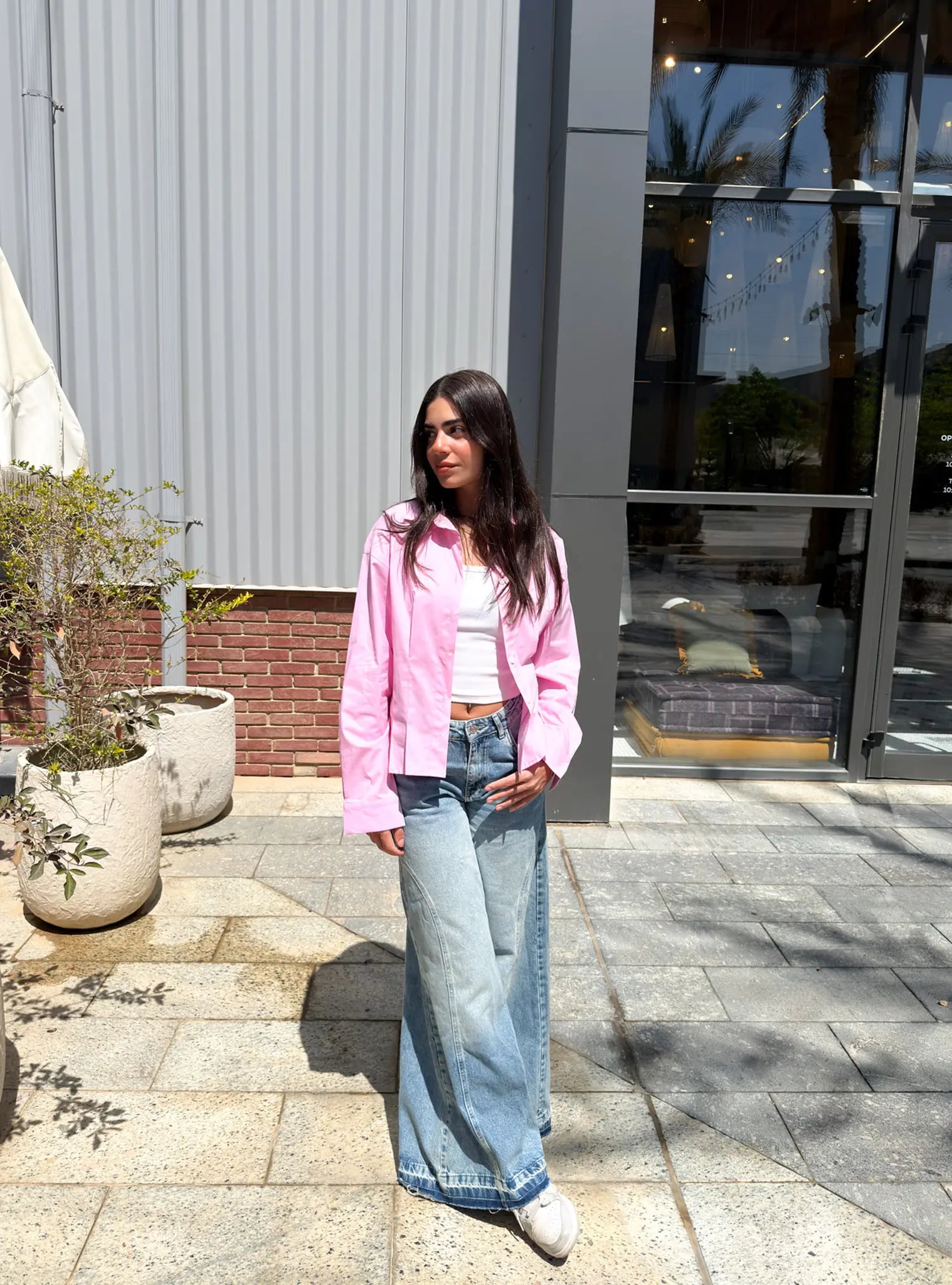 Poplin Pleated Shirt -Pink