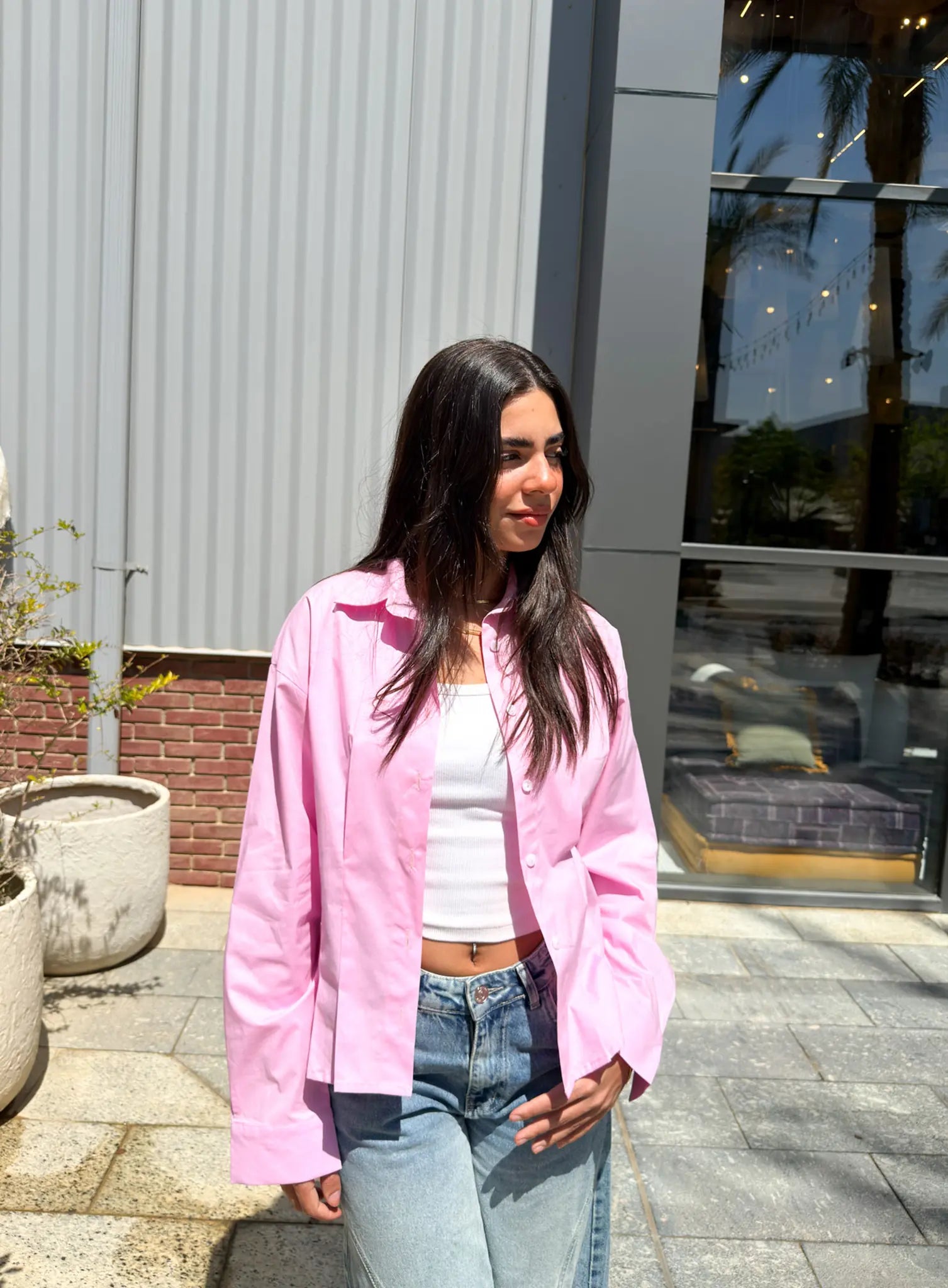 Poplin Pleated Shirt -Pink