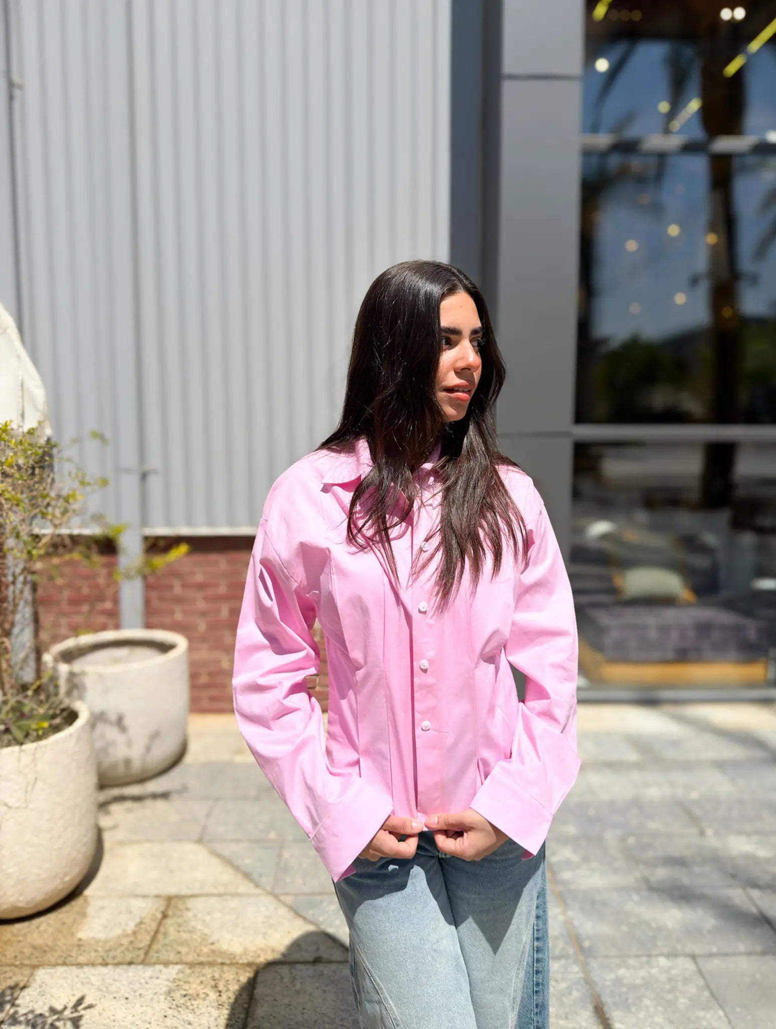 Poplin Pleated Shirt -Pink