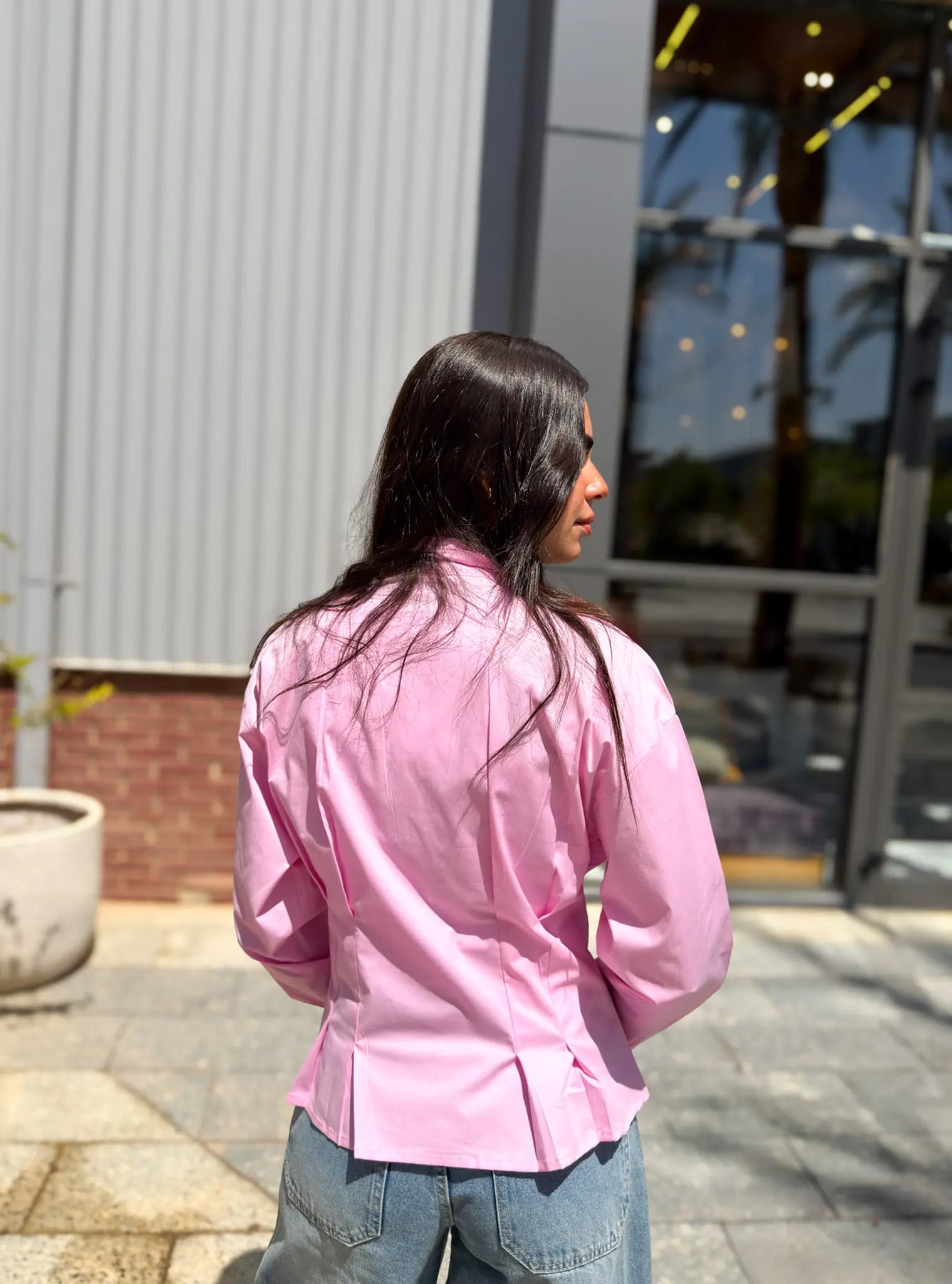 Poplin Pleated Shirt -Pink