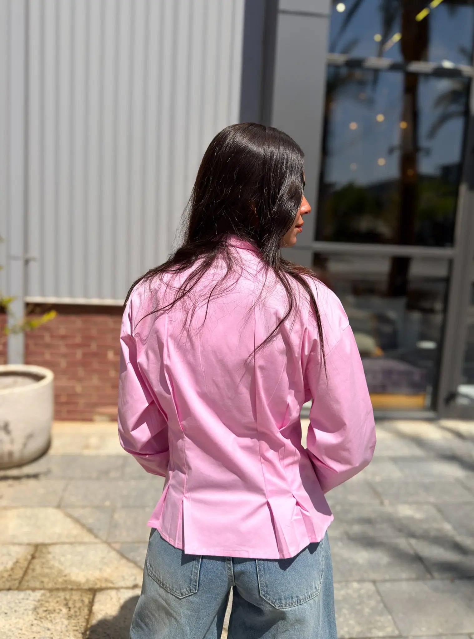 Poplin Pleated Shirt -Pink