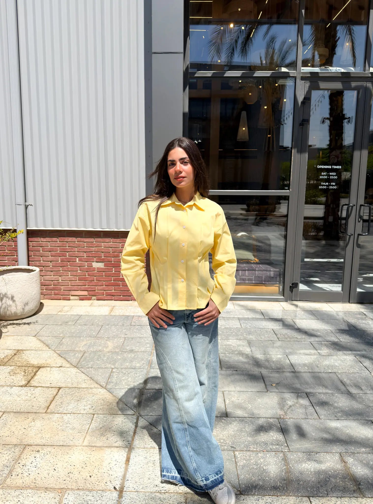 Poplin Pleated Shirt -Yellow