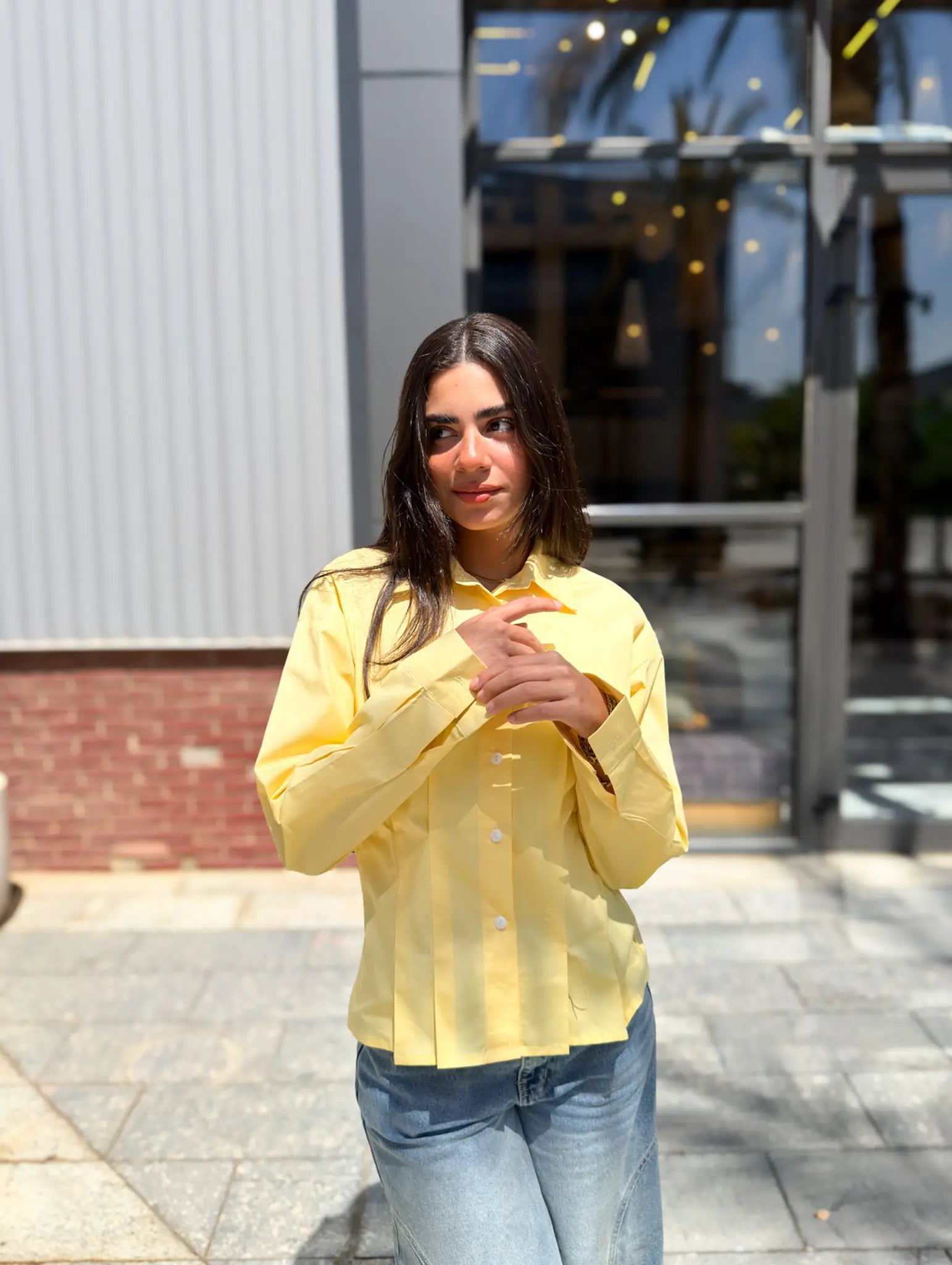 Poplin Pleated Shirt -Yellow