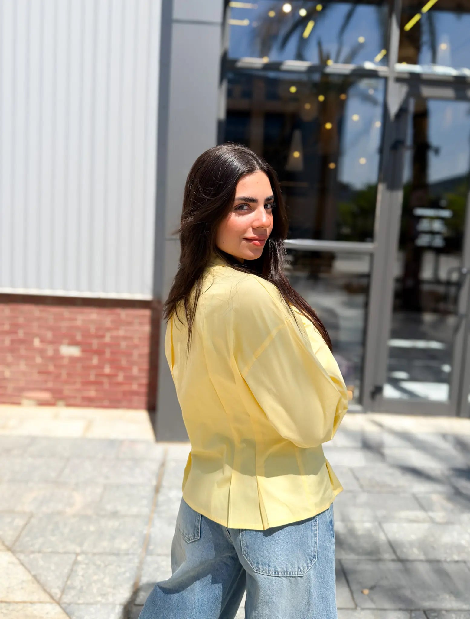 Poplin Pleated Shirt -Yellow