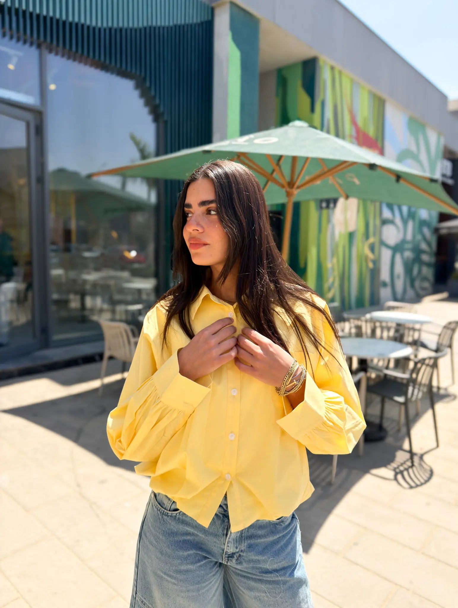 Oversized Poplin Shirt -Yellow