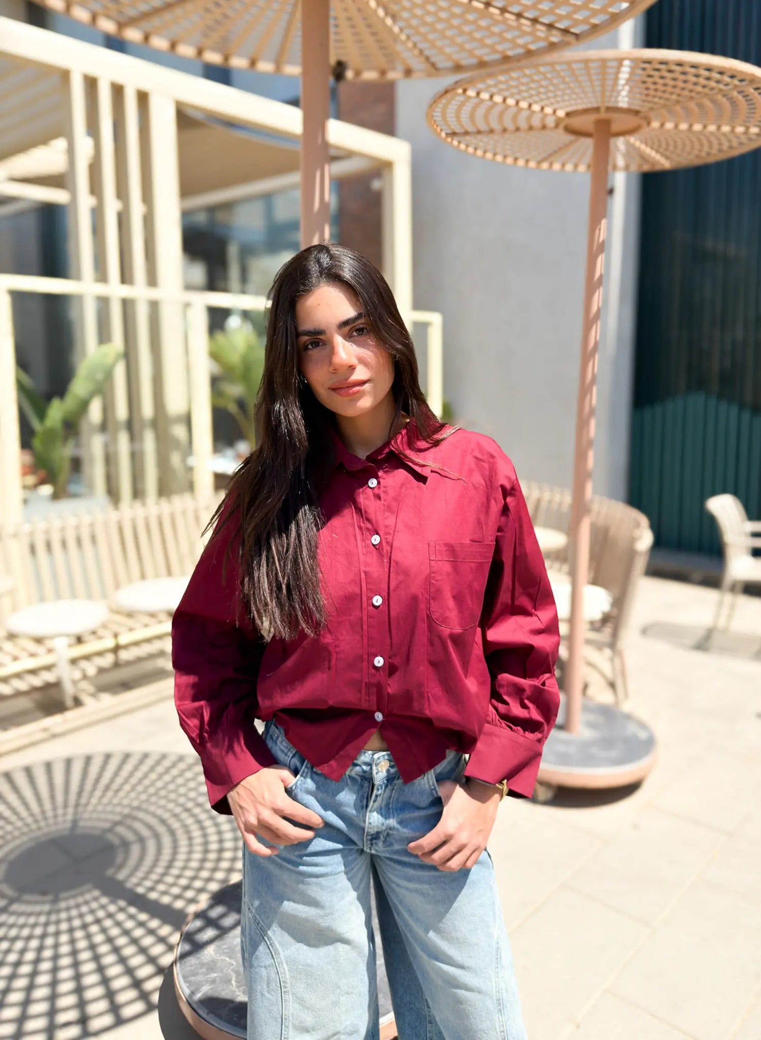 Oversized Poplin Shirt - Red