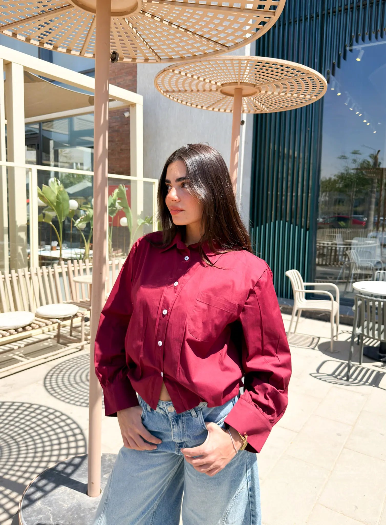 Oversized Poplin Shirt - Red