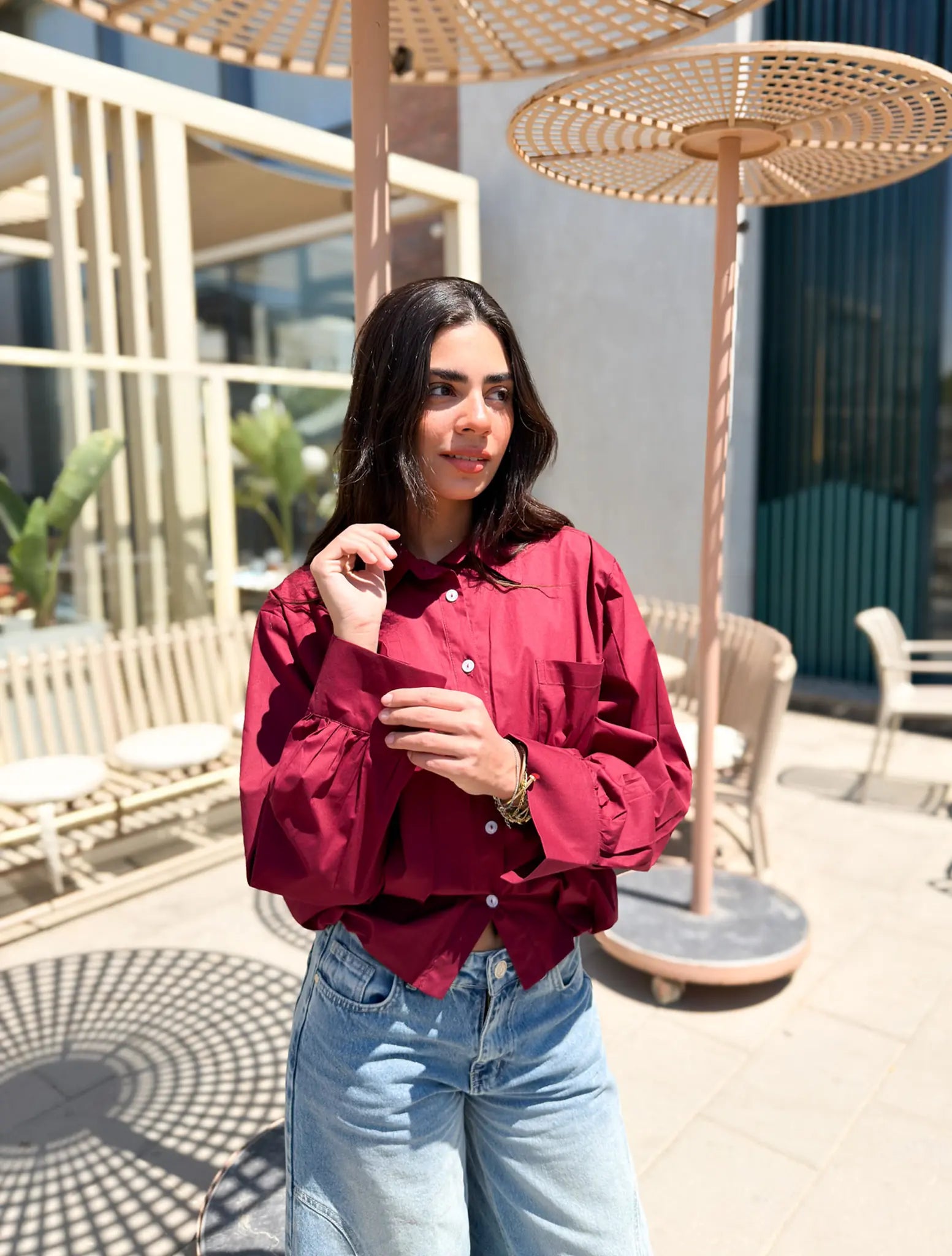 Oversized Poplin Shirt - Red