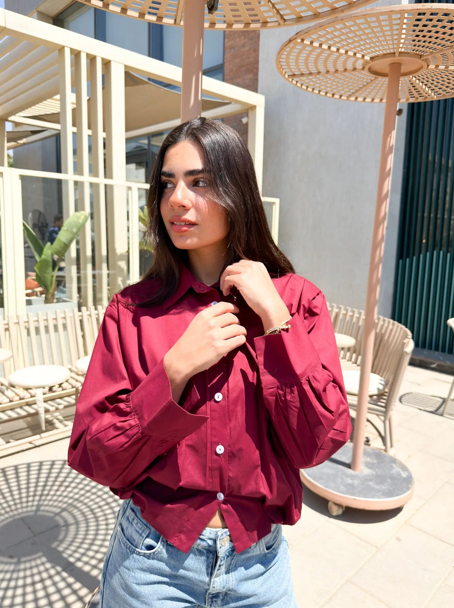 Oversized Poplin Shirt - Red