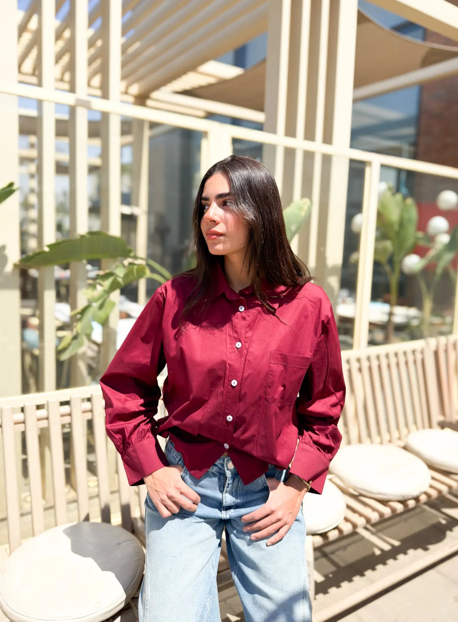Oversized Poplin Shirt - Red