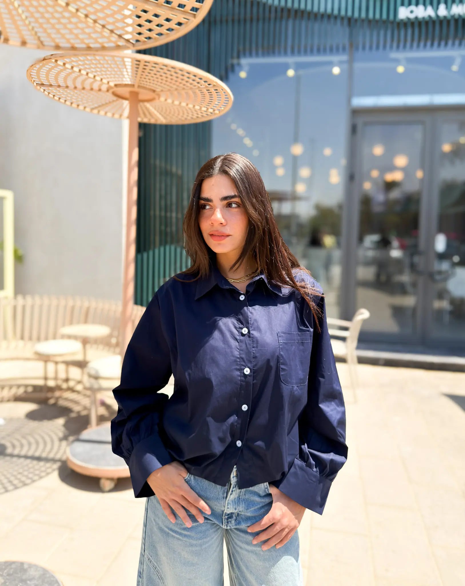 Oversized Poplin Shirt - Navy