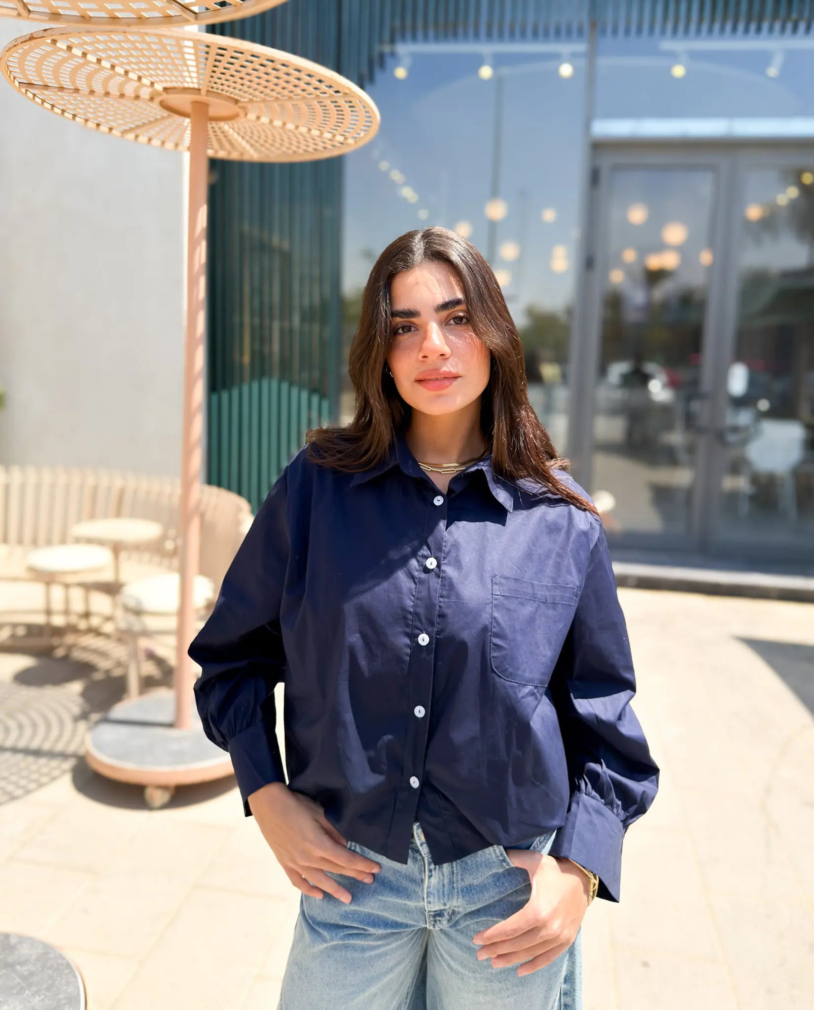 Oversized Poplin Shirt - Navy