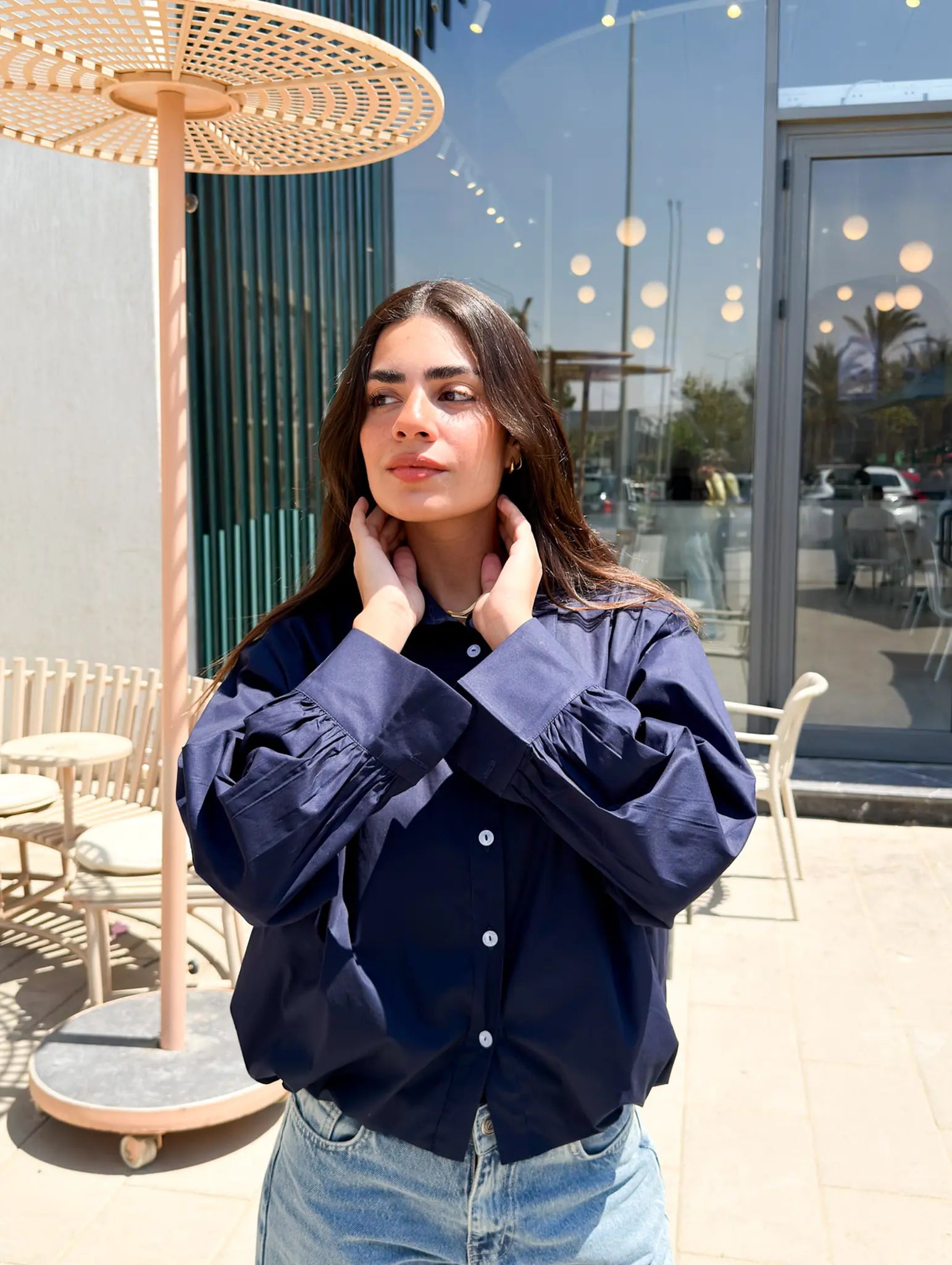 Oversized Poplin Shirt - Navy